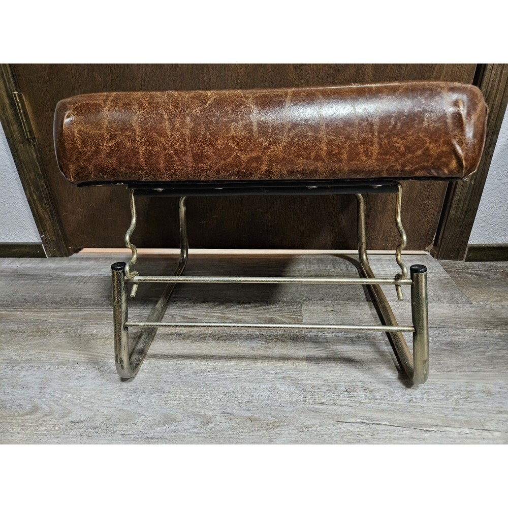 Vintage Pearl Wick Mid Century Green Brown Adjustable Foot Stool Leg Lounger